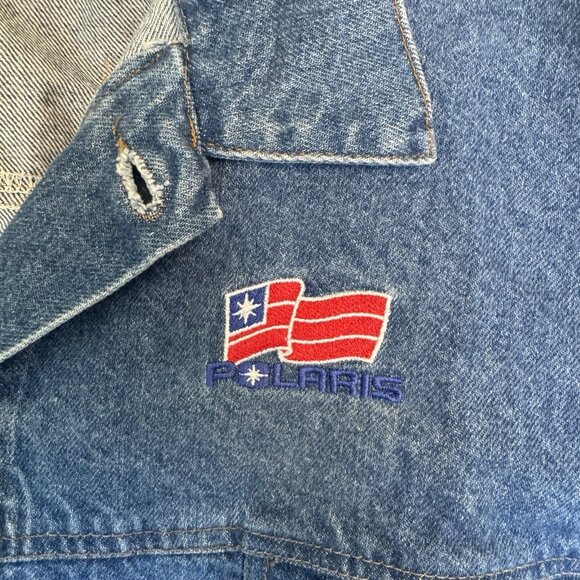 VTG Embossed Denim Trucker Jean Jacket Polaris ATV Snowmobile Mens XXL USA - Picture 3 of 12